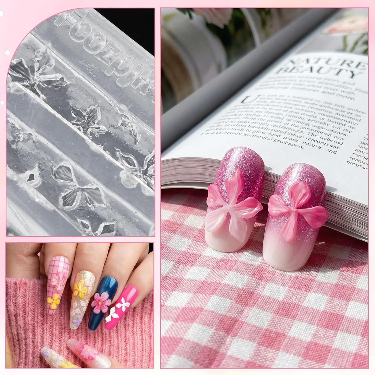 2Pcs 3D Flowers Nail Art Silicone Molds Clear and Reusable for Salon Home DIY Ma