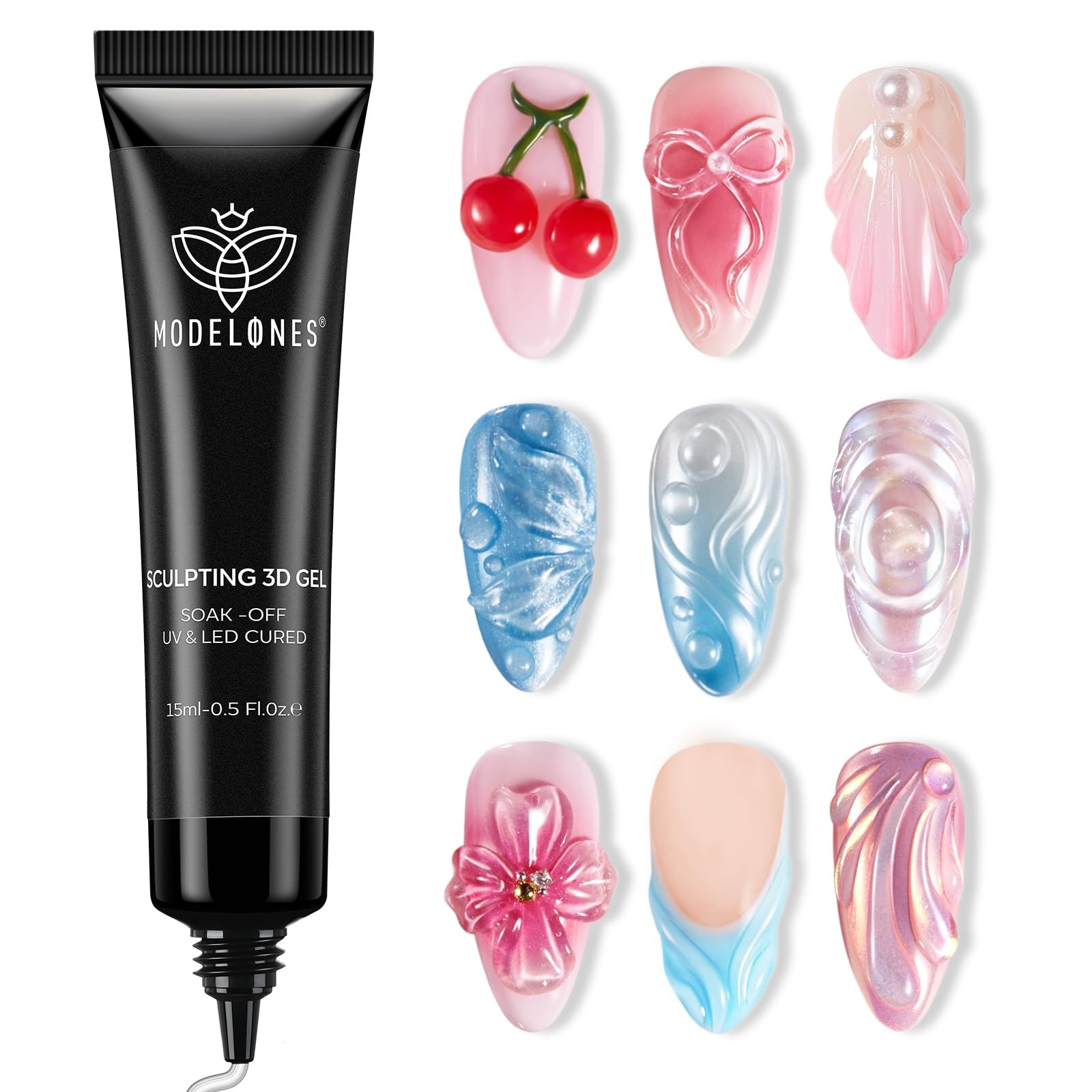 Modelones Clear 3D Gel Nail Art, 15g Sculpting Glue for 15g, T2-3D