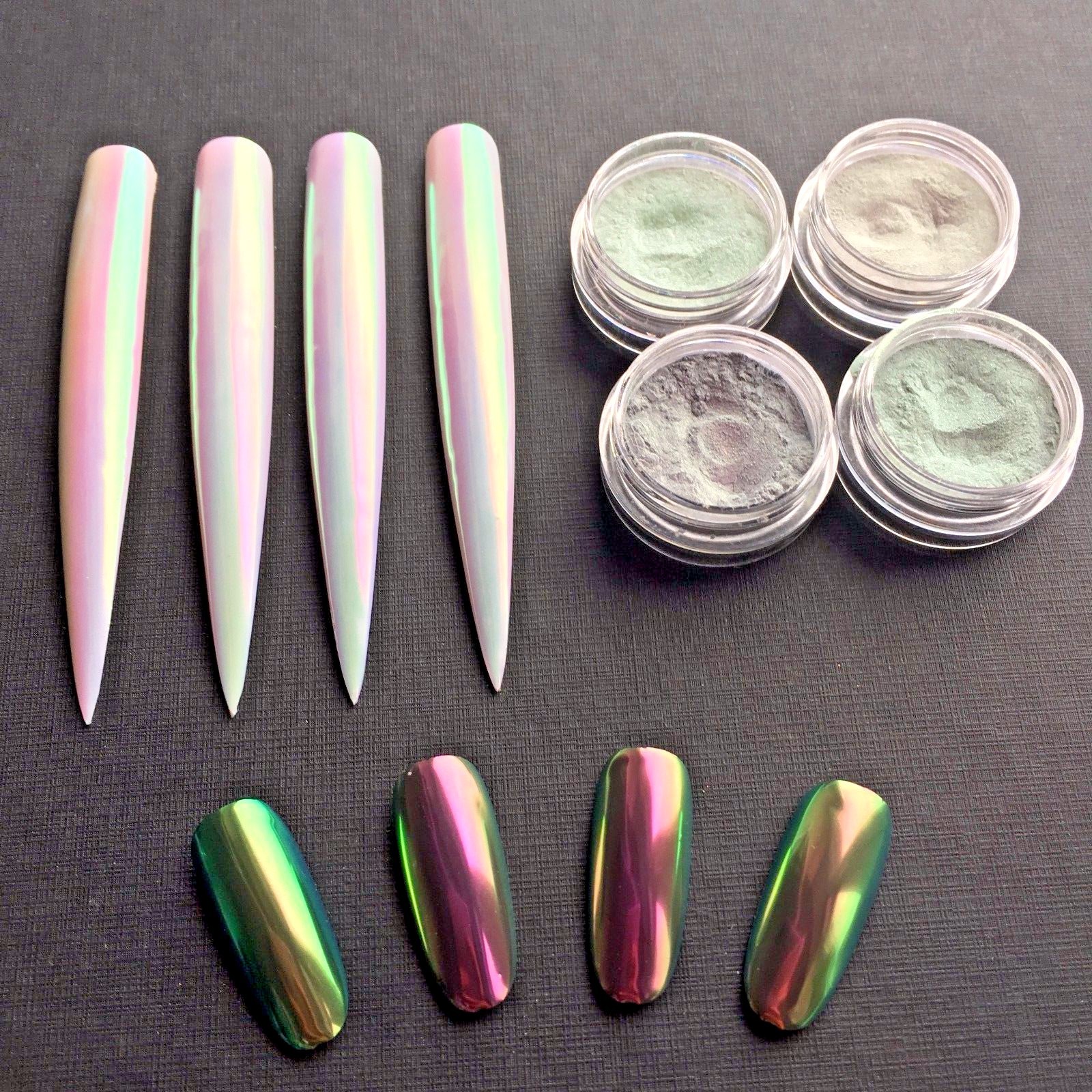 AURORA extra smooth UNICORN Nail Powder 4 colours CHROME Mirror Effect Nails UK