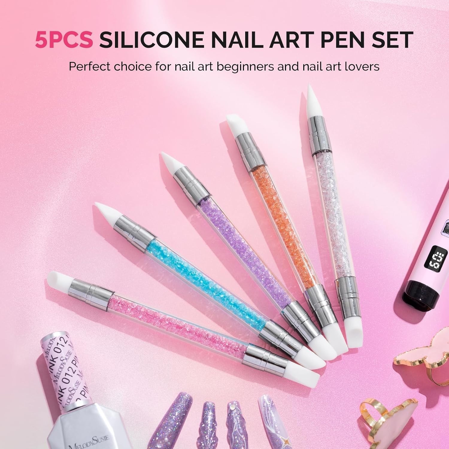 Elegant Dual Tipped Nail Art Brushes – 5-Piece Acrylic Set for Stunning Designs