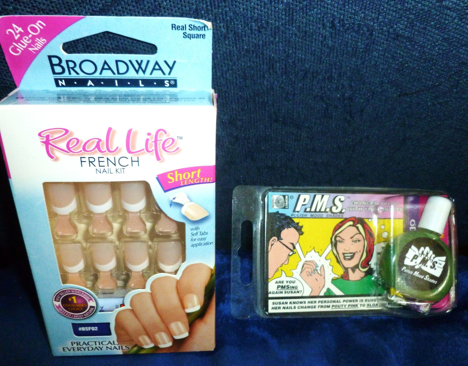 FRENCH NAIL KIT Glue On Tabs, Short Length, Square & MOOD CHANGING NAIL POLISH