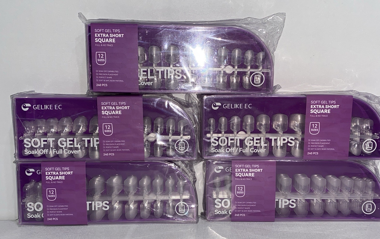 Lot Of 5-Boxes Gelike ECSoft Gel Nail Tips Extra Short Square /Damaged Packaging