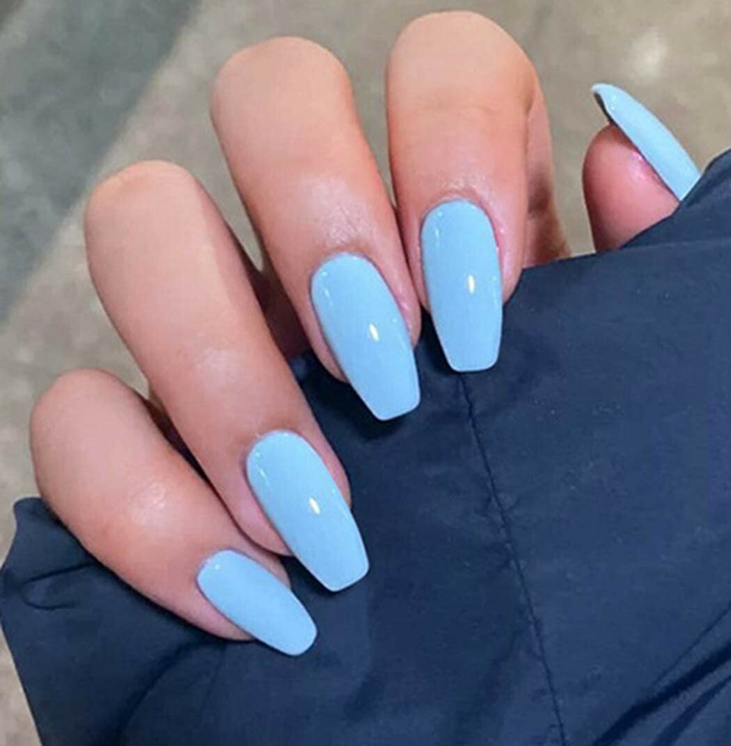 Glossy Press on Nails Long Coffin Fake Nails Tips Full Cover Ballerina Acrylic