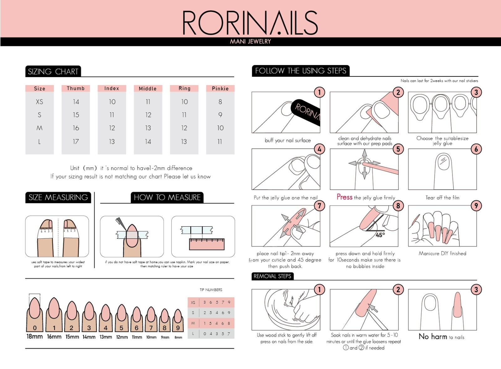 RNL079 Durable Glossy Stick On Nails with Jelly Glue Reusable Easy to Apply