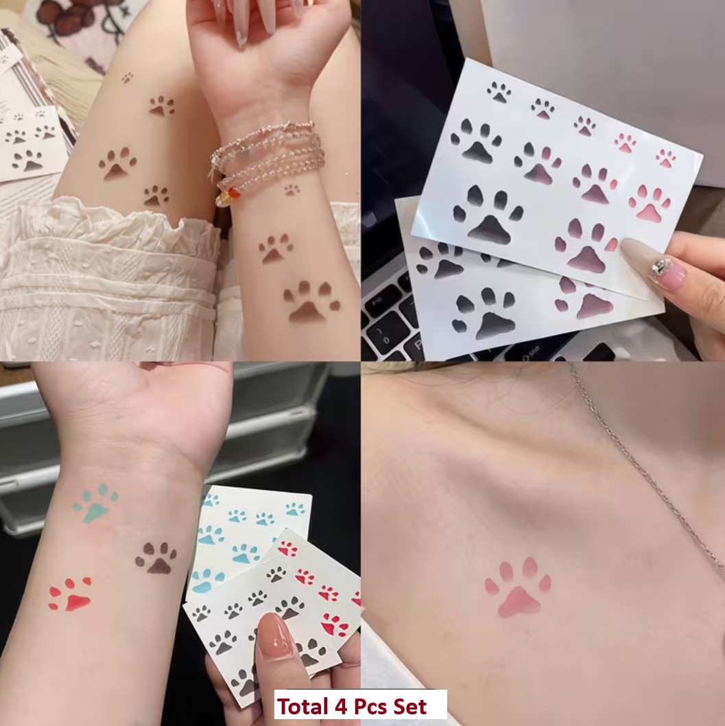 4pcs Warm Up Color Changing Cat Paw Tattoo Stickers Temperature Sensitive NH13