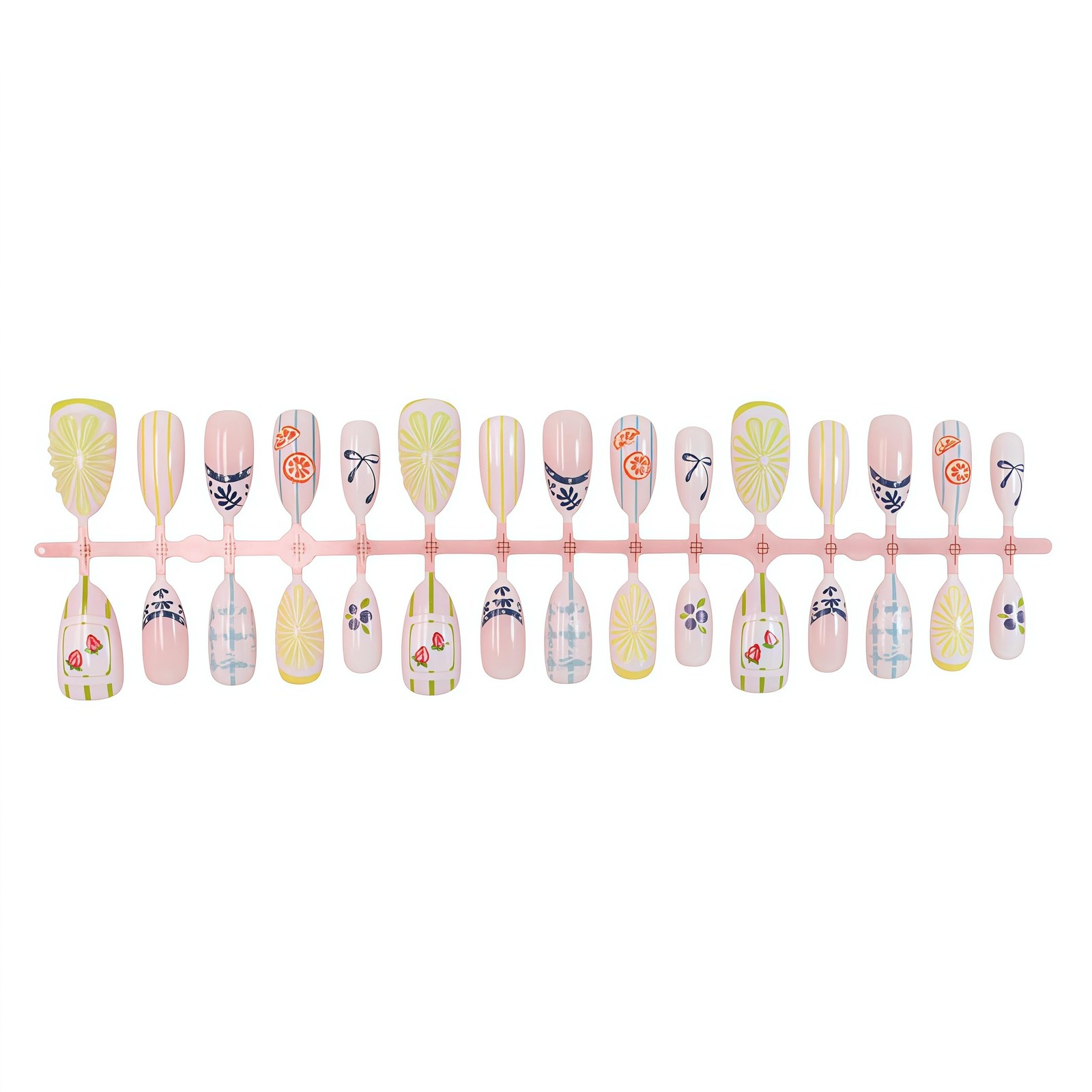 Summer Lemon Press on Nails Medium Almond Fake 2.5*2.5*0.3, Multicolor