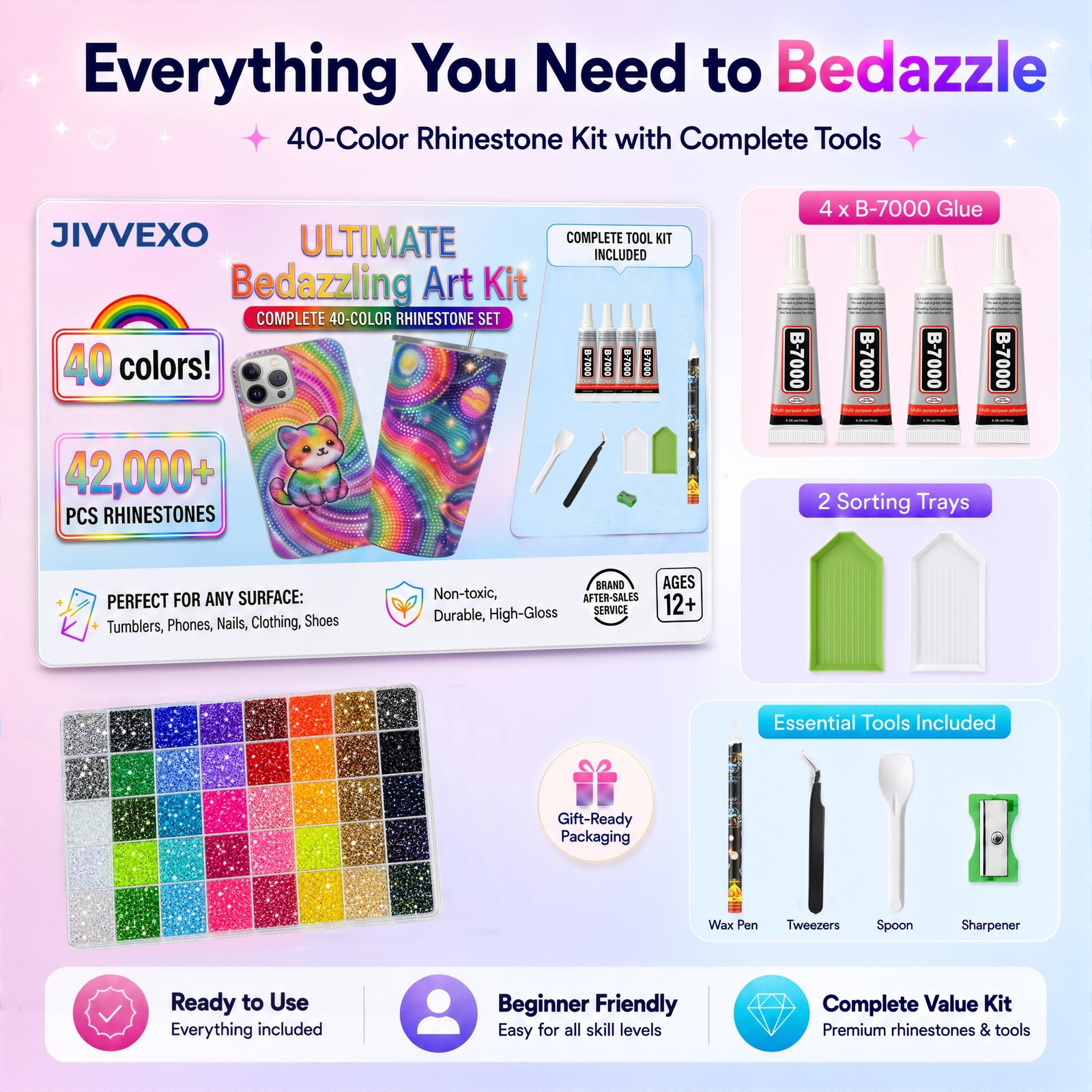 Bedazzling Kit 42000Pcs 40 Colors Resin Jelly Rhinestones, 3mm Flatback AB Gems