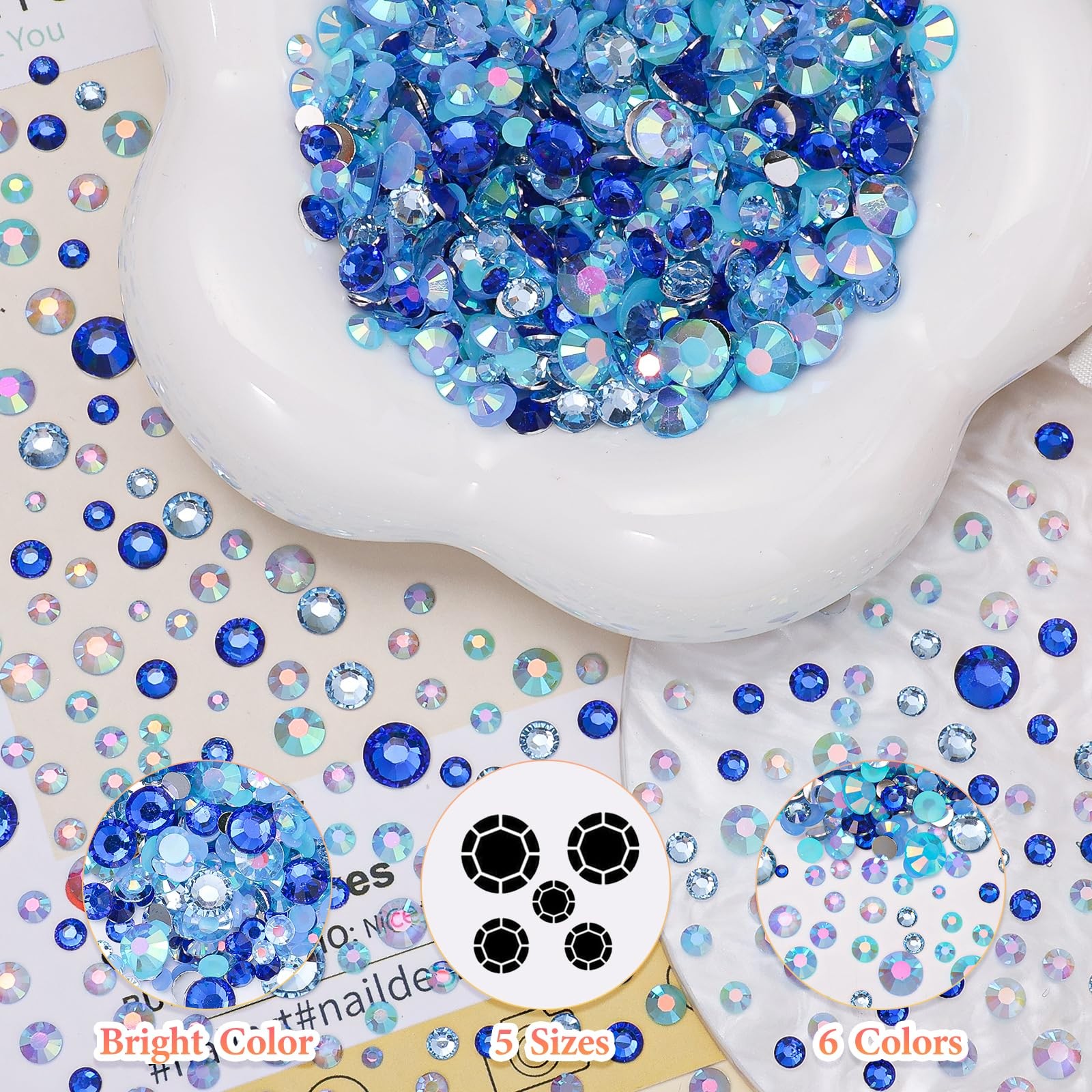 15000 Pcs Blue Resin Rhinestones for Crafting, Flatback 2-6 mm Gems Jelly Rhi…