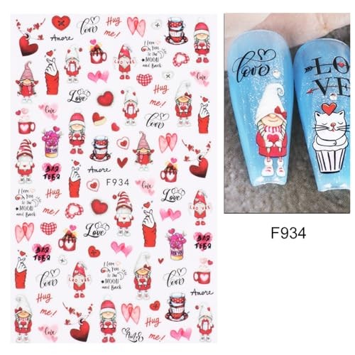 Valentine’s Day Nail Art Stickers Decals 6Pcs Heart Nail Art Valentines Style-6