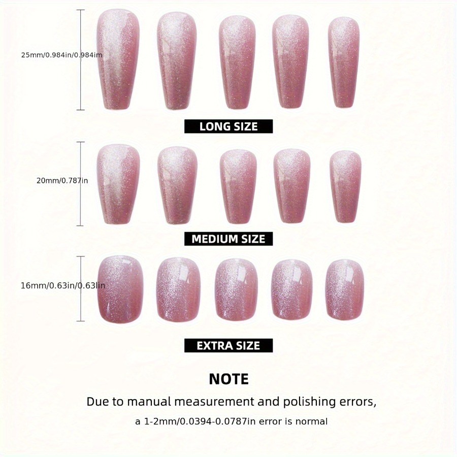 Handmade Press On Nails 10pc Pink Glitter Cat-Eye Design Oval Short Shape Glossy