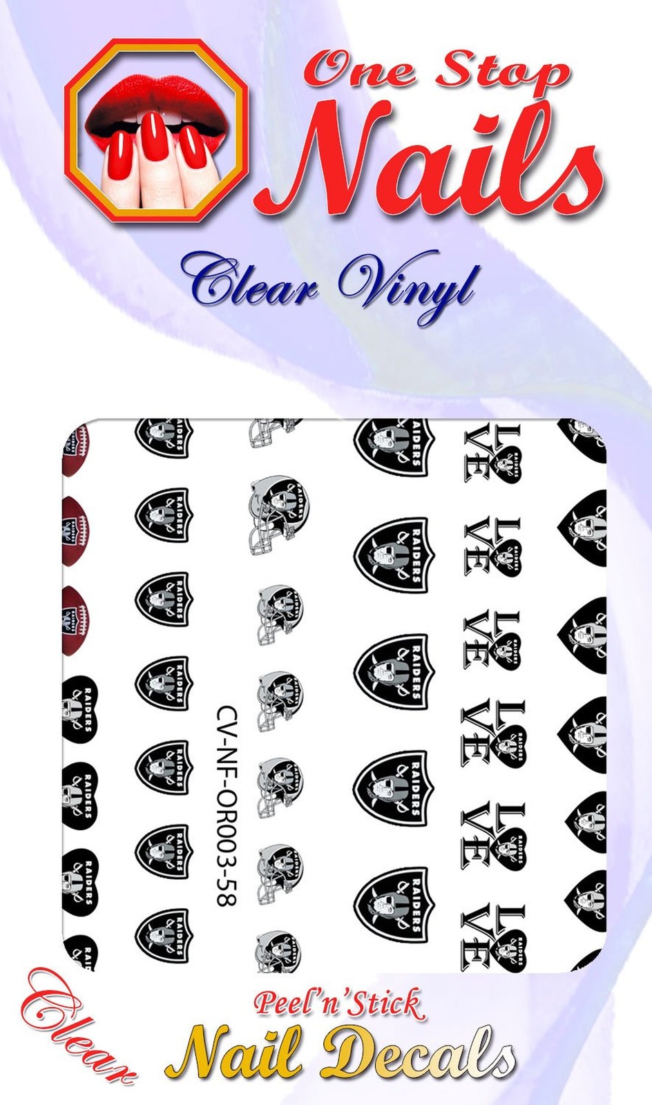 Oakland Raiders Clear Vinyl PEEL and STICK nail decals/stickers CV-NF-OR003-58