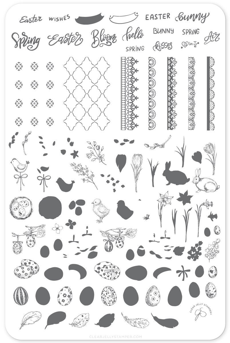 CJS H-29 Clear Jelly Stamper Nail Stamp Plate Bunny Kisses Easter Egg Chick USED