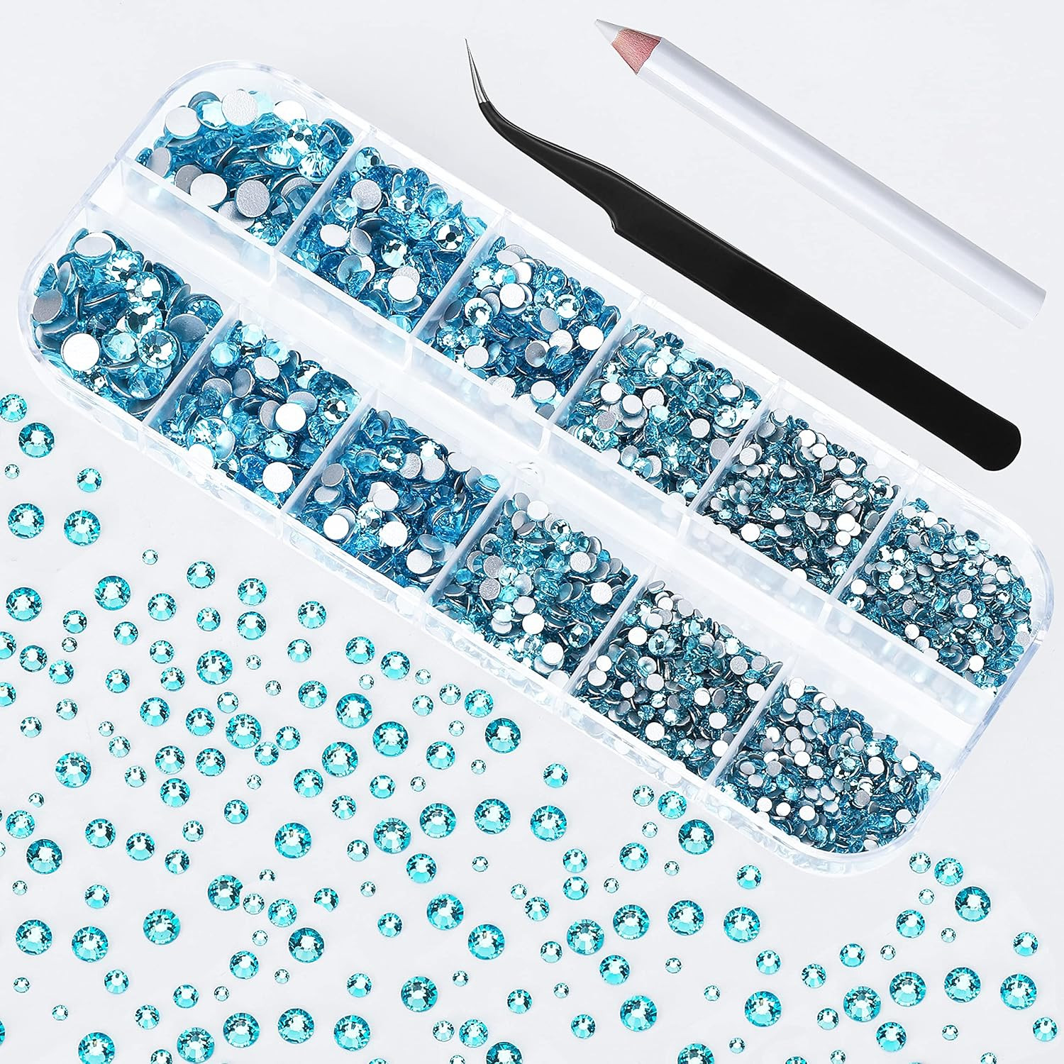 Nail Art Rhinestones Kit 2400Pcs Nail Gems Ab Flatback Rhinestones Gems Stones,
