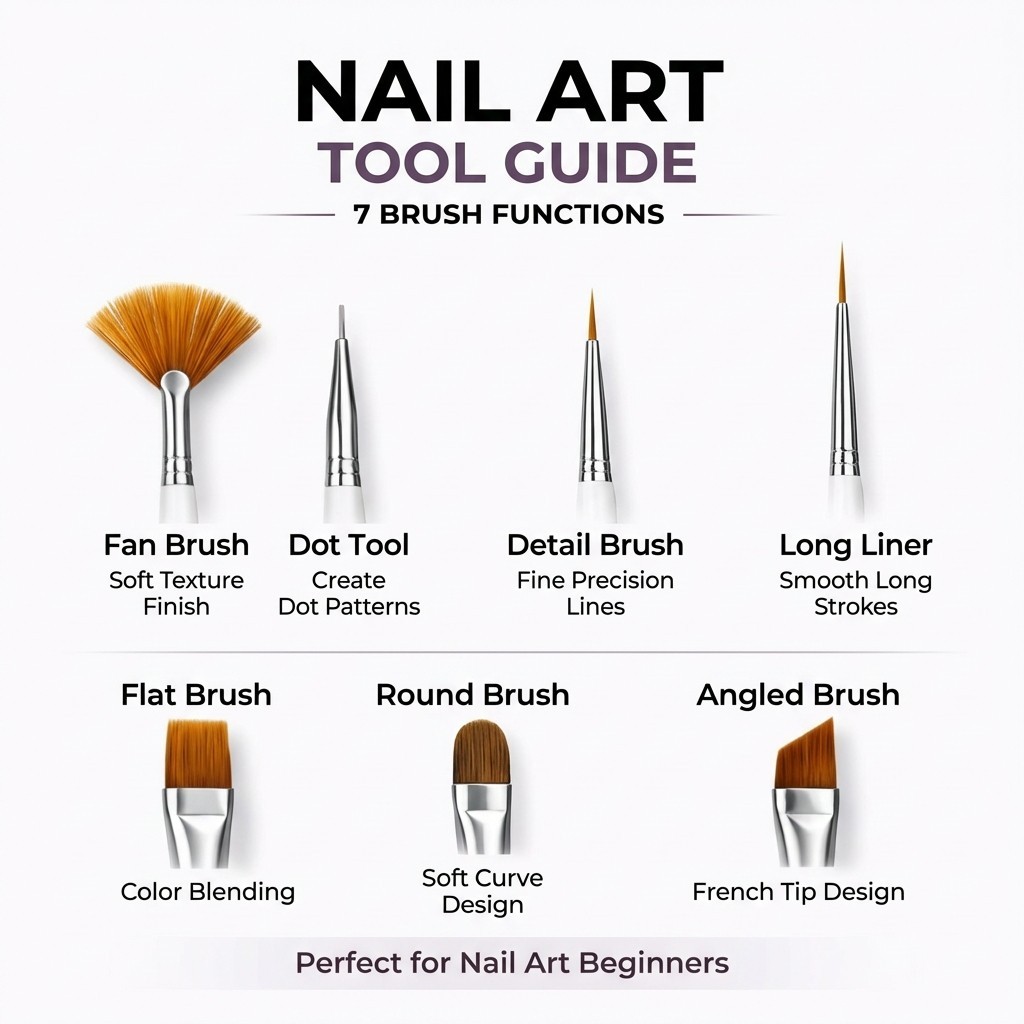 Nail Art Tool Set 7 Brushes Nipper Pusher Palette 4 Jars Manicure Kit