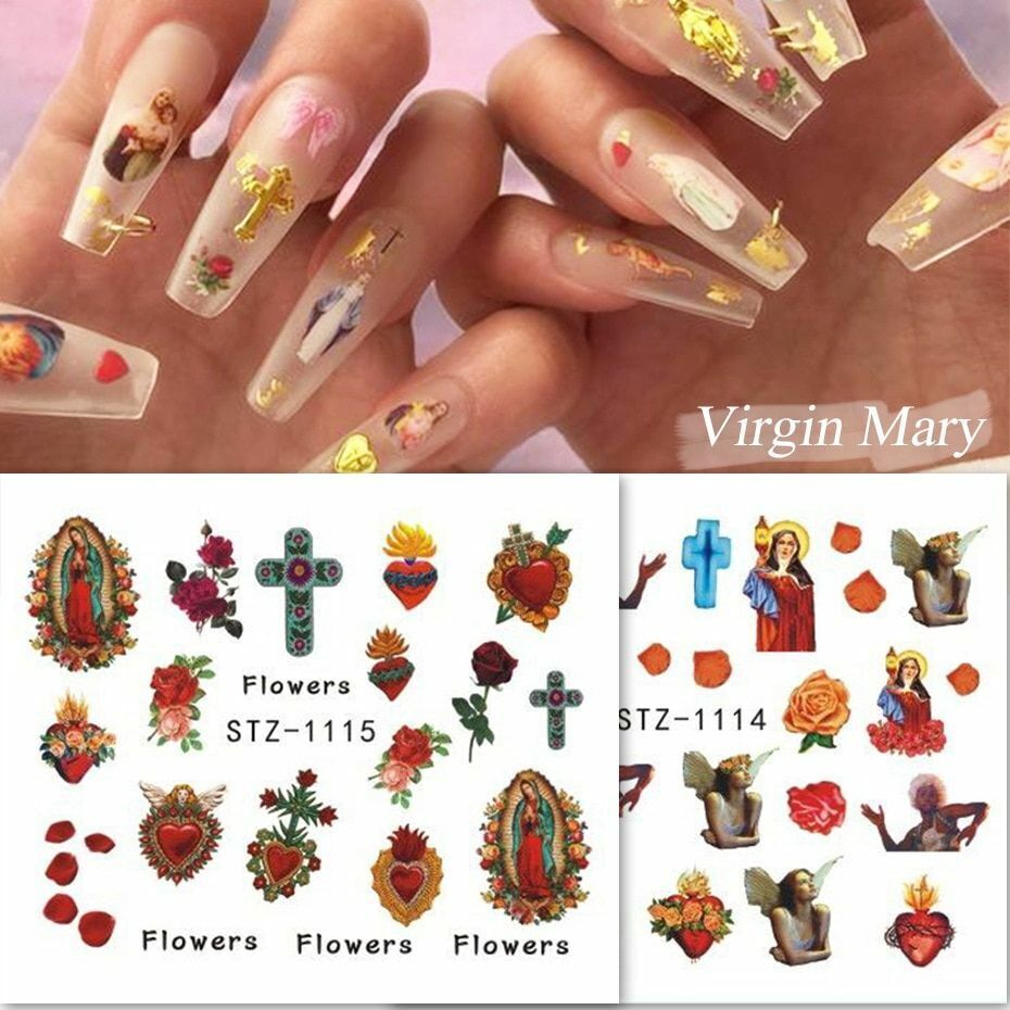 Nail Art Stickers Women Water Transfer Decal Slider Virgin Mary Cupid Angel NS19