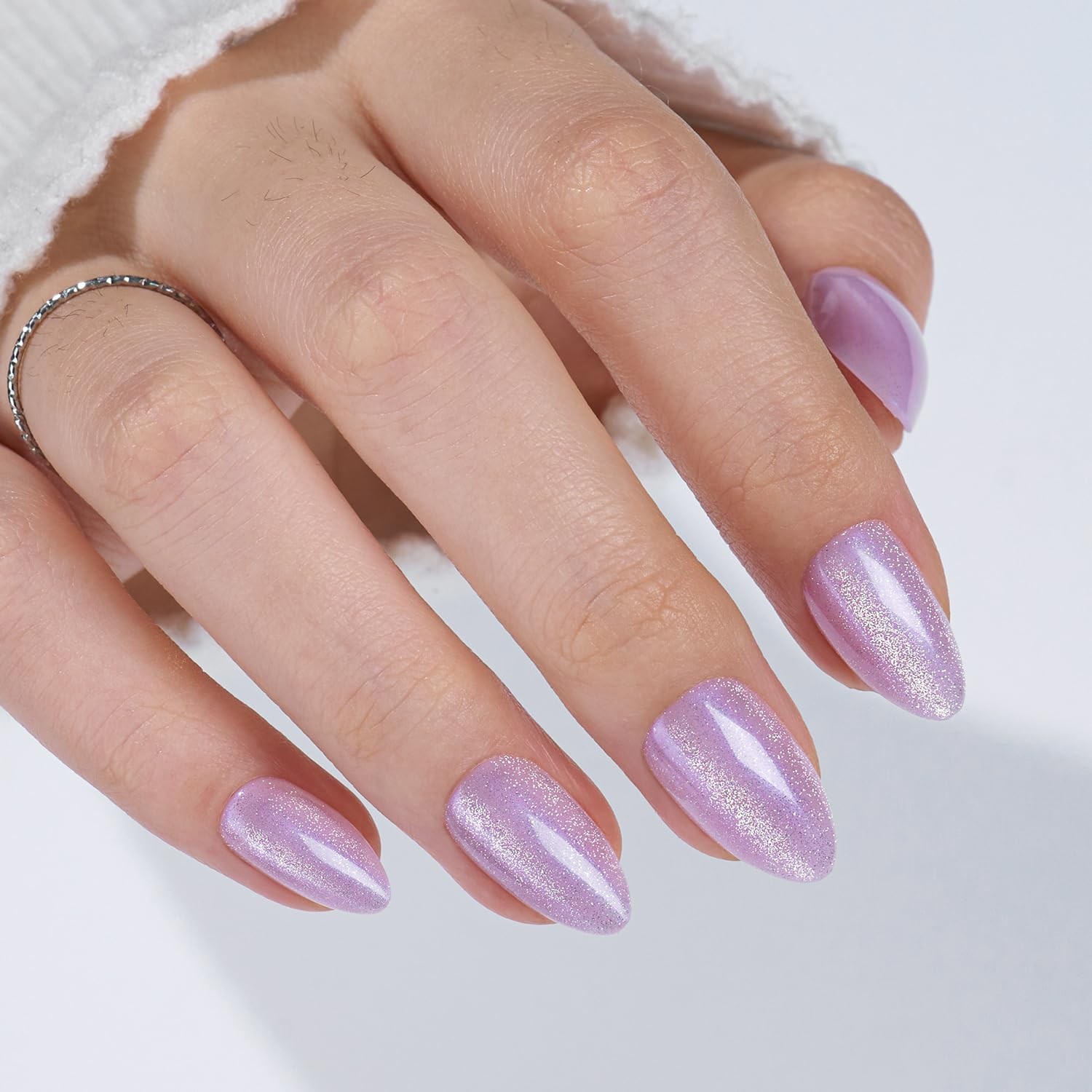 Press on Nails Short Almond – Purple Cat Eye Glitter Nails Kit, Reusable Gel …