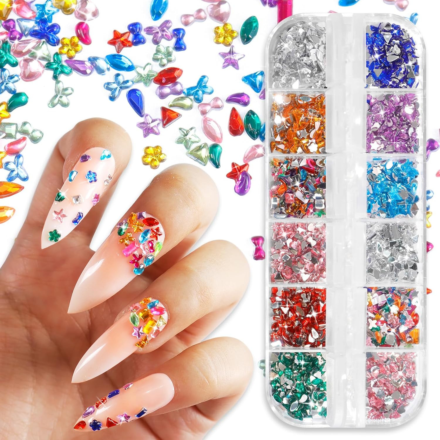 2500PCS Nail Rhinestones, Multi-Shape Colorful Gems for Nail Art | 2-5Mm Mixed S