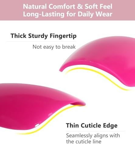 Press on Nails Short Square False Tips Glossy Reusable Fake Stick on Hot Pink