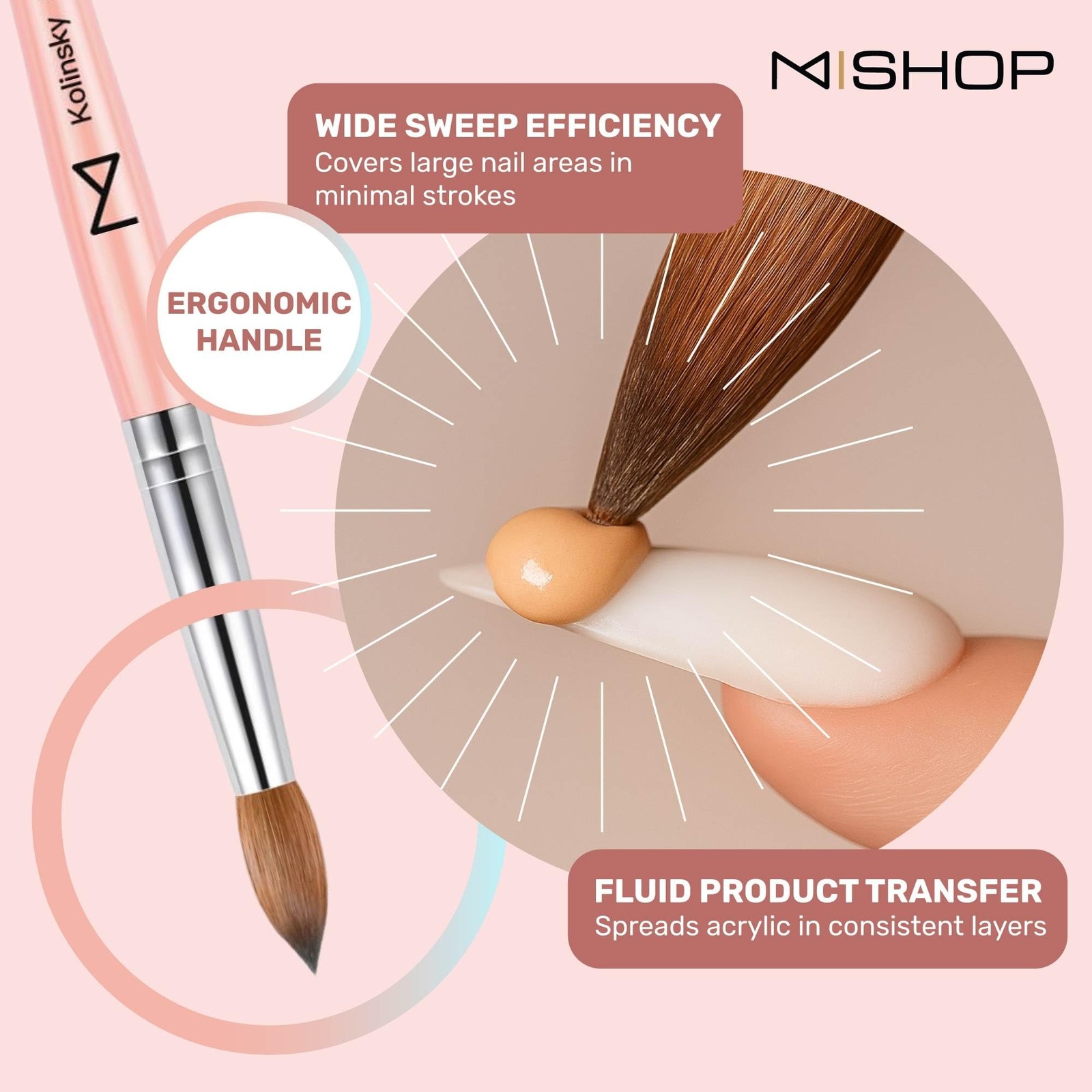 M Majesti Pink 100% Kolinsky Acrylic Nail Brush #10