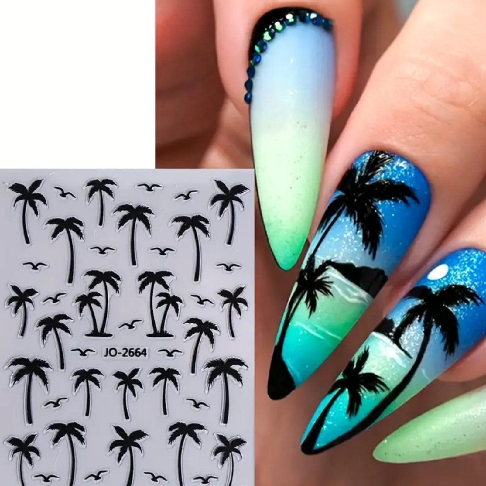 3D Palm Tree Nail Stickers – Tropical Beach Nail Art Decals – Sunset & Summer Na