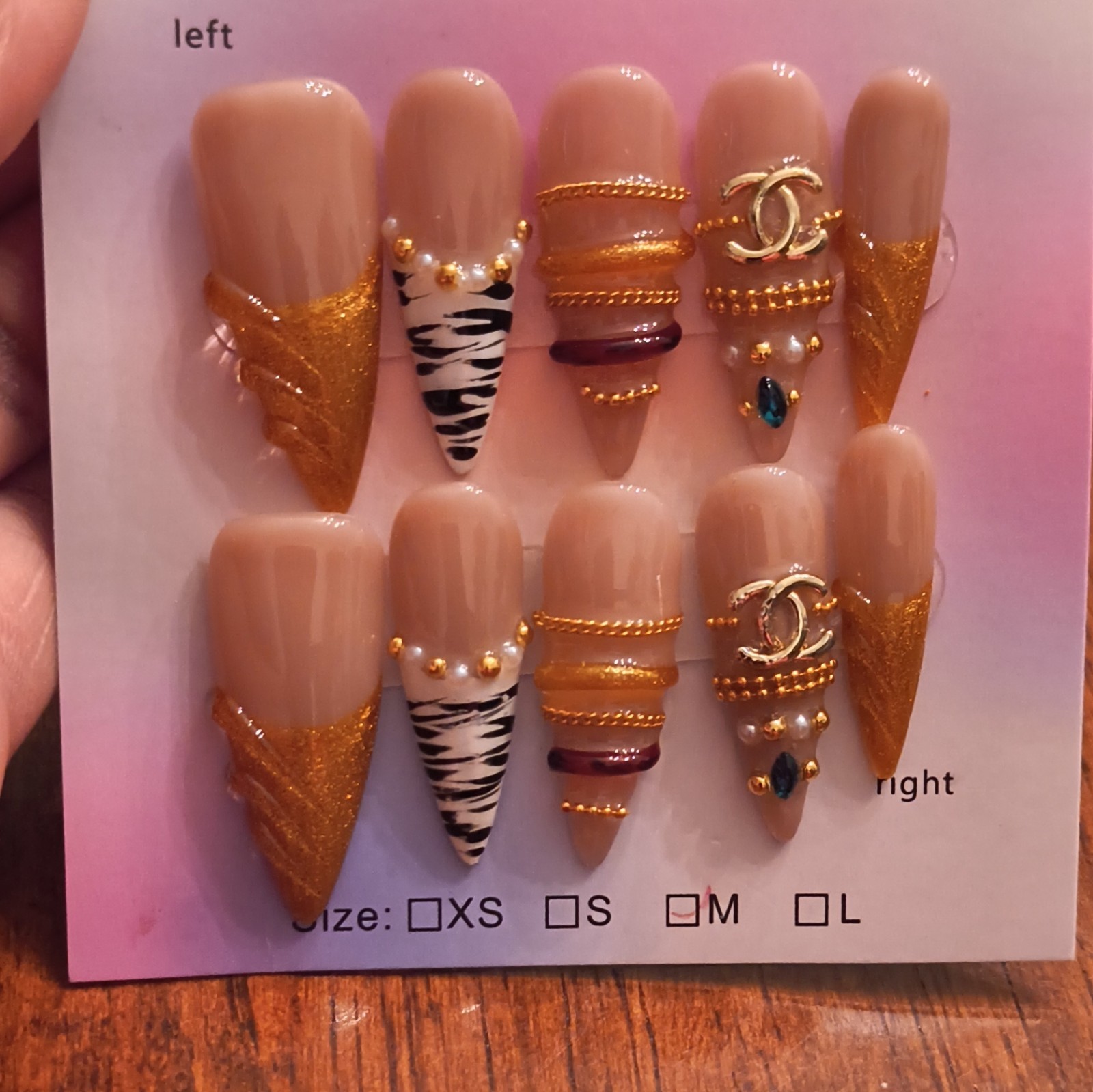 Press-On Nails Inspired Long Stiletto Nude Med Black White Zebra Full Cover