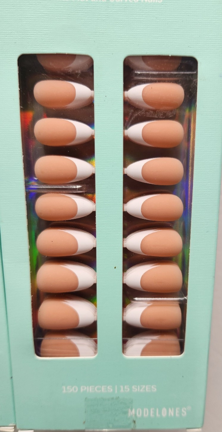 3-Modelones French Tip Press on Nails, 450 Nails 15 Sizes, Almond Color, IVHP