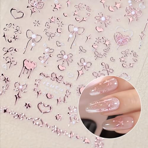 Valentine’s 5D Embossed Nail Art Stickers – Romantic Rose Gold & Pink Nail