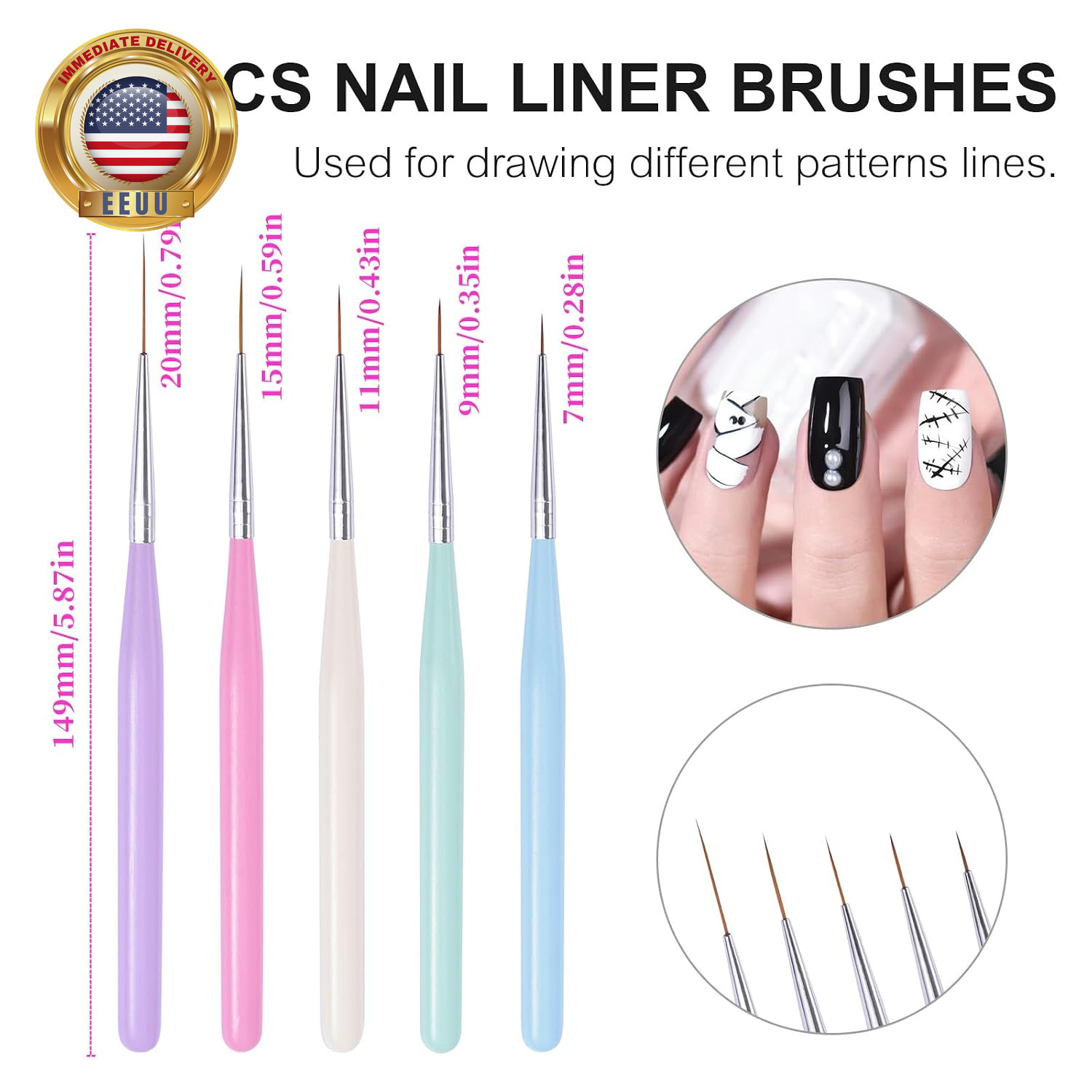 10Pcs Nail Art Brush Kit Double-End Dotting Pens Nail Fine Liner Brushes for UV