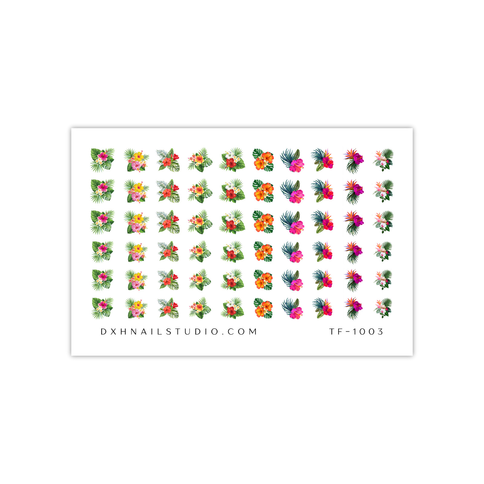 Tropical Palm Leaf Hibiscus Clear Water Transfer Nail Decals