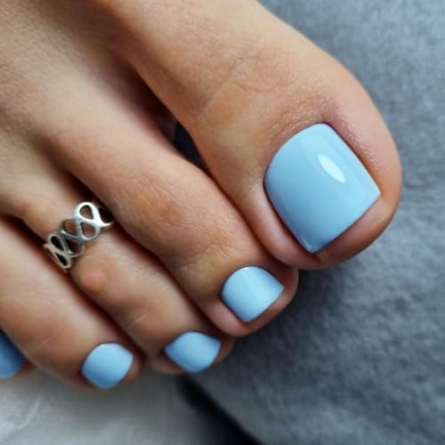 Solid Color Blue Press on Toenails for Women – Glossy Fake Baby Blue
