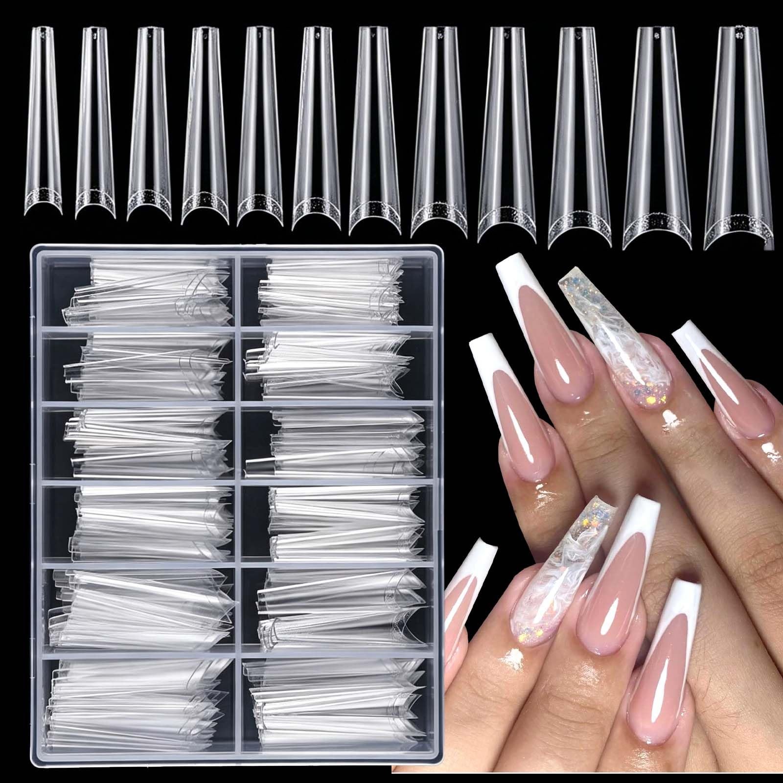 240pc Extra Long French Coffin Nail Tips, Soft Gel Coffin Fake Nails, XL Gel …