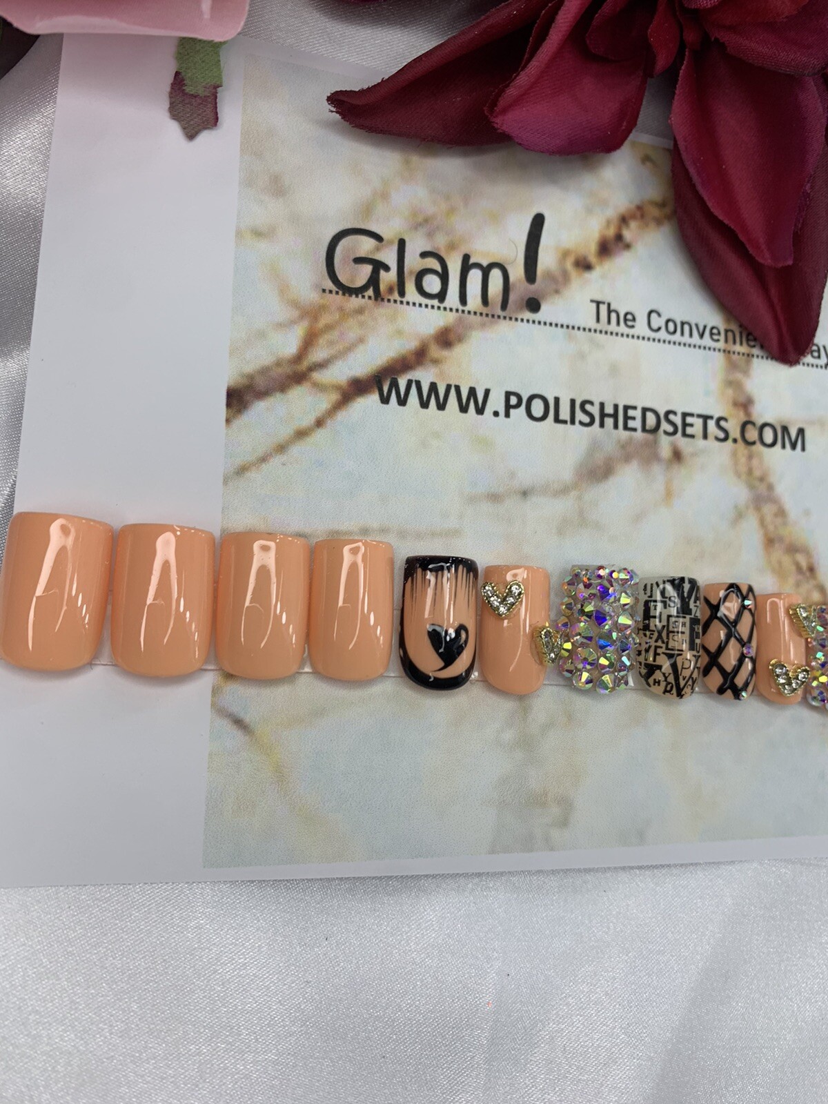 press on nails | Medium Short Square Peach Press On Nail Set