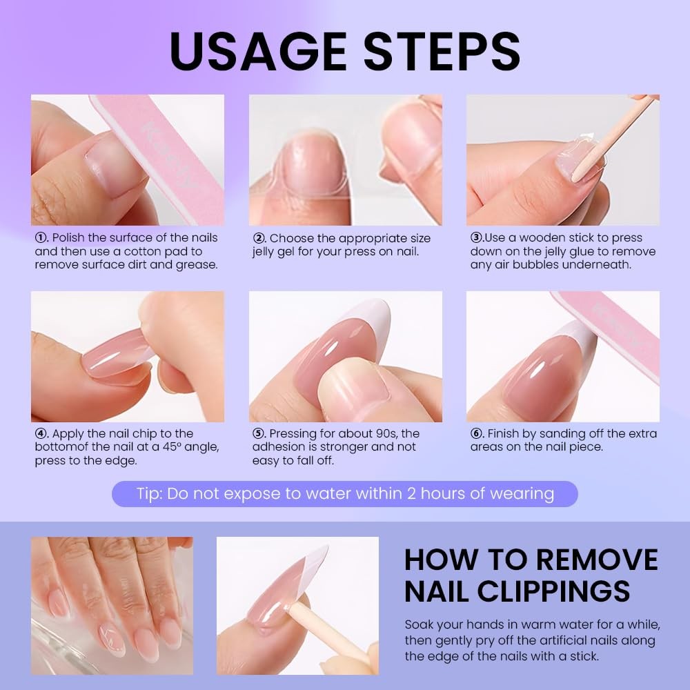 evpct Short Almond Press On Nails Flower Wave