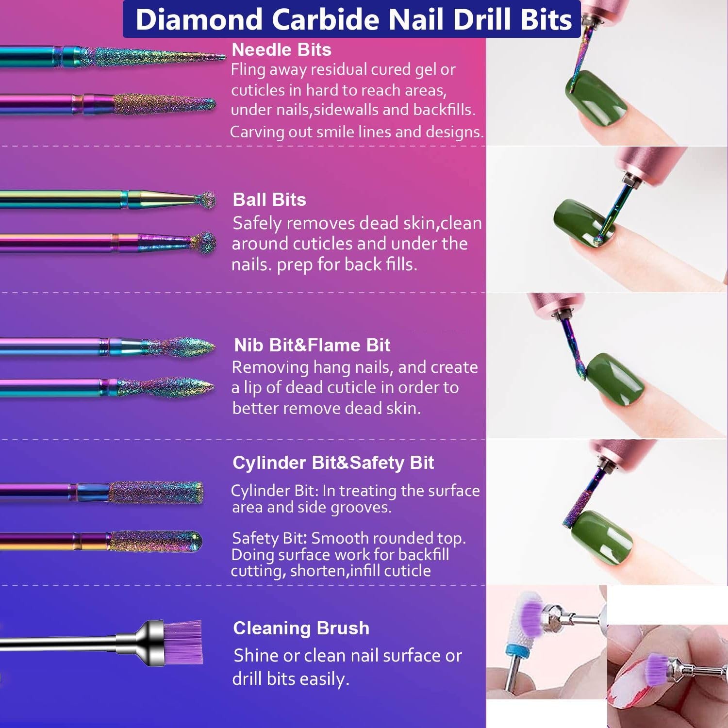 XDONEF 30Pcs Nail Drill Bits Set Ceramic Diamond Carbide Cuticle Remover 3/32