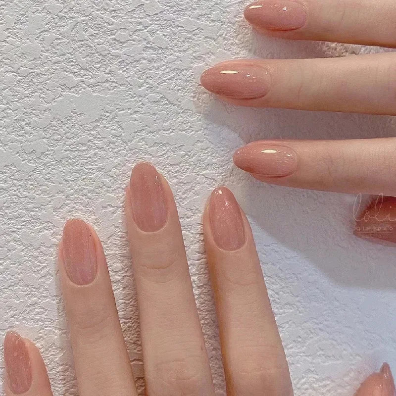 Sweet Gradient Pink Fake Nails Round Head Korean Style Press On Nails 24pcs