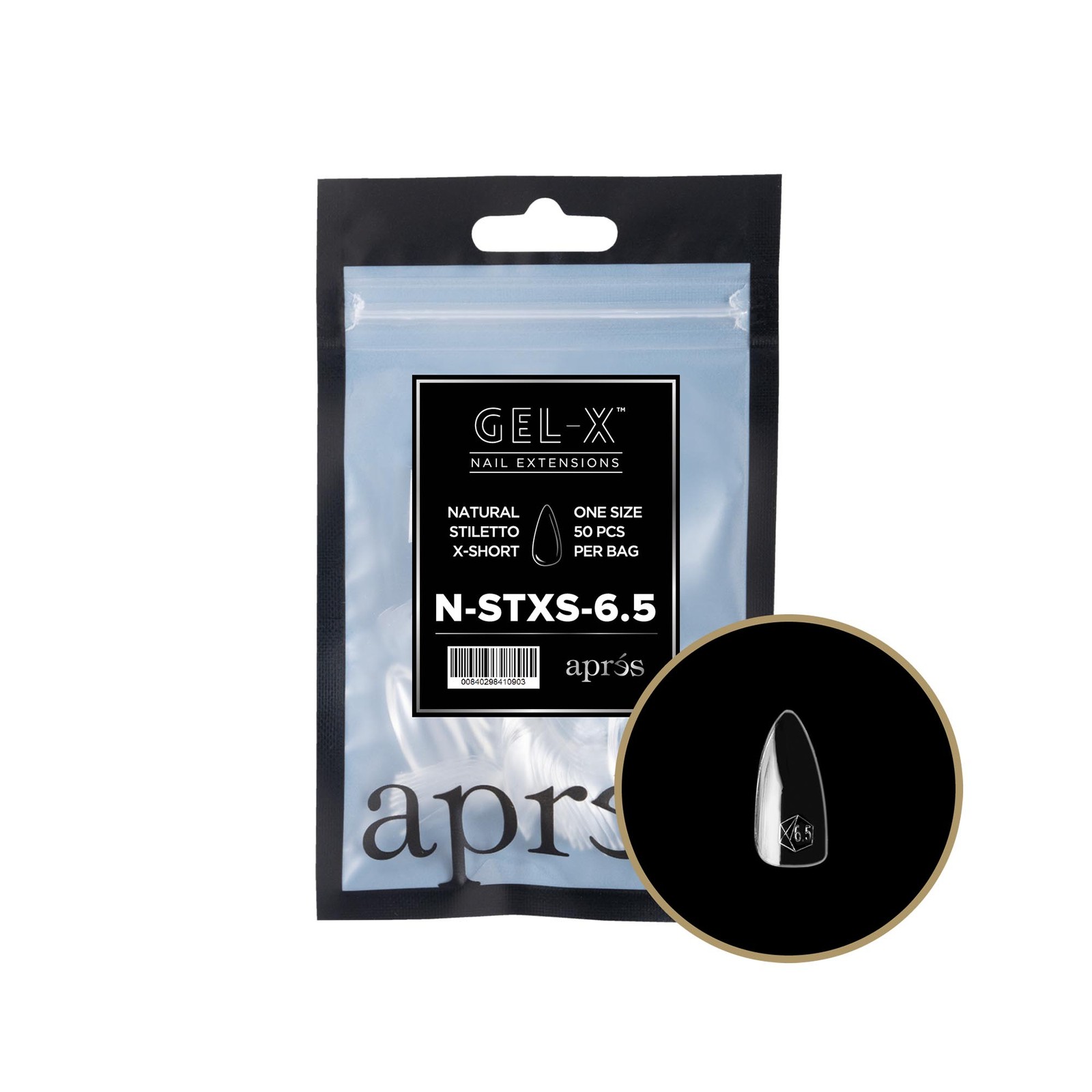 Apres Gel-X Refill Tips Natural Stiletto Extra Short – Size 6.5, 50 pcs.