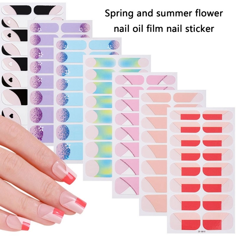 French Tip Nail Stickers Glittering Gels Nail Stickers Flowers Gels Nail Strips