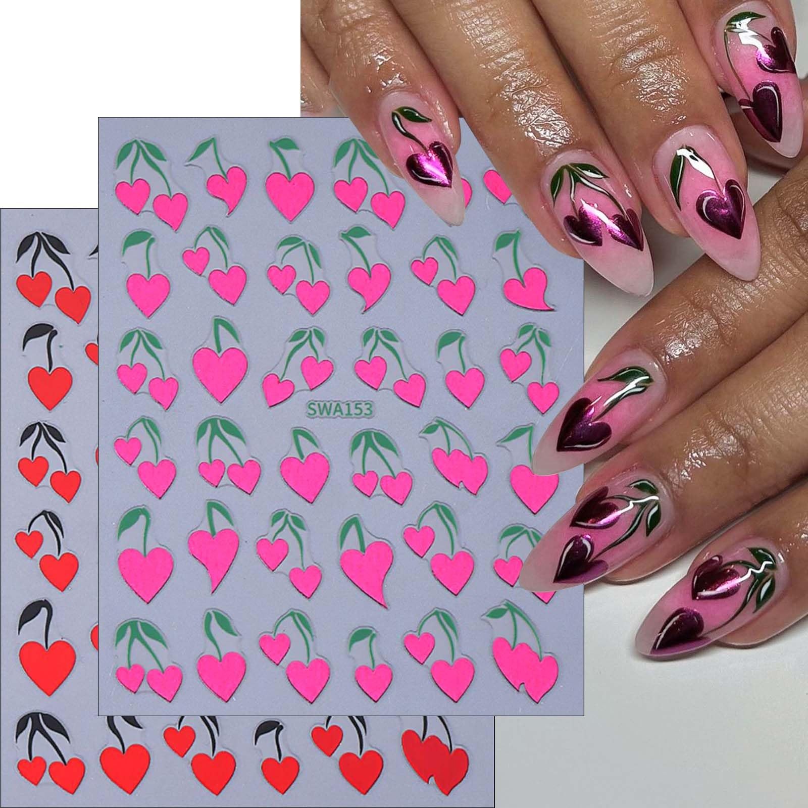 8Sheet Valentine Nail Stickers Pink Red Heart Nail Art Stickers Metallic Pink…