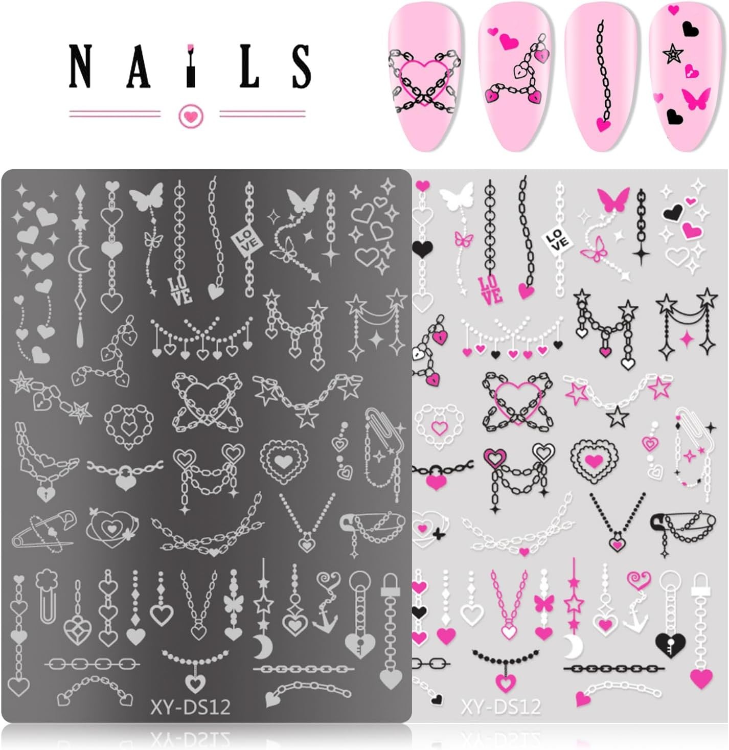 4Pcs Gothic Cute Nail Stamping Plate Set – Dark Kawaii Art 1.4 inches