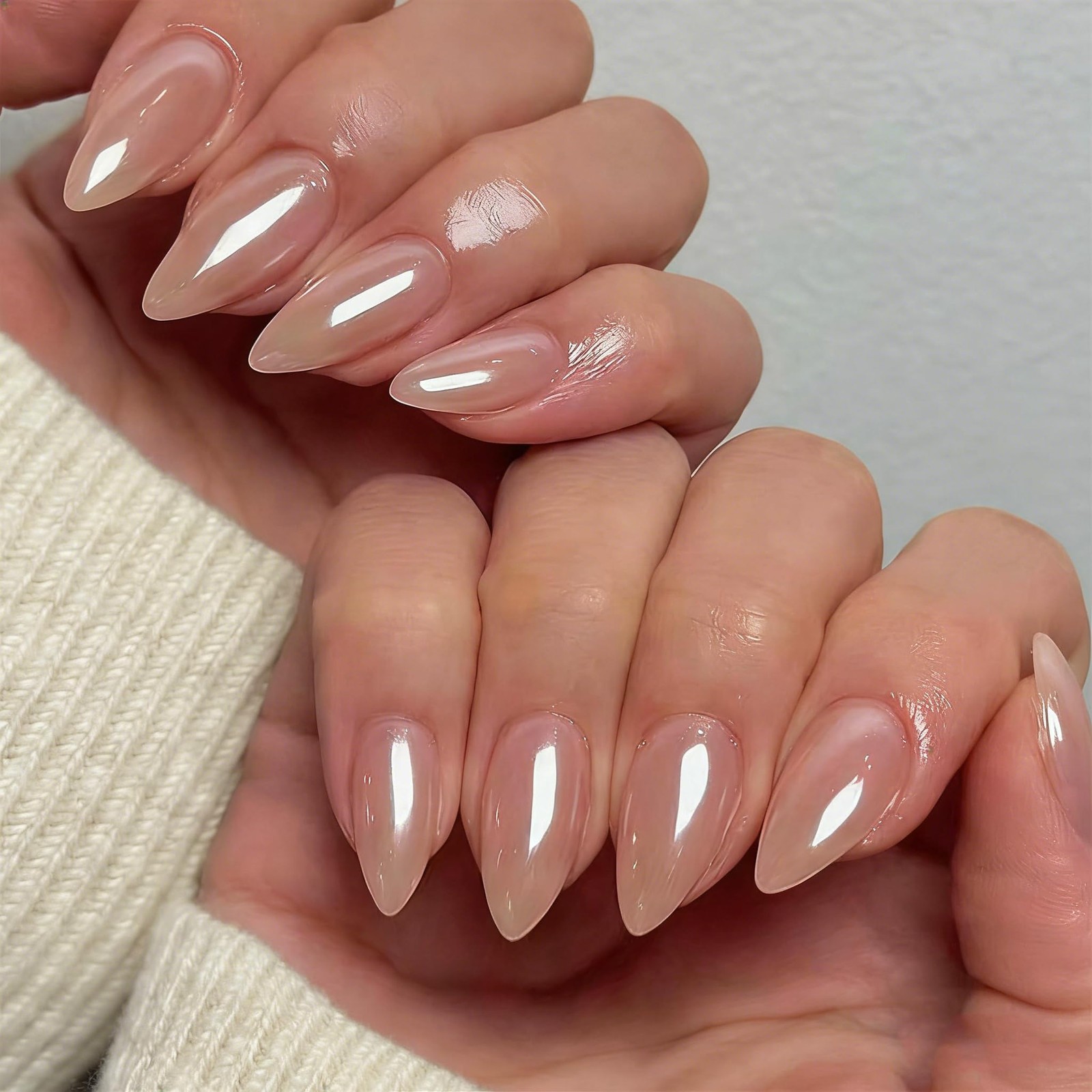 SXVME Chrome Press on Nails Almond, 0.04 Fl Oz (Pack of 24), pure nude