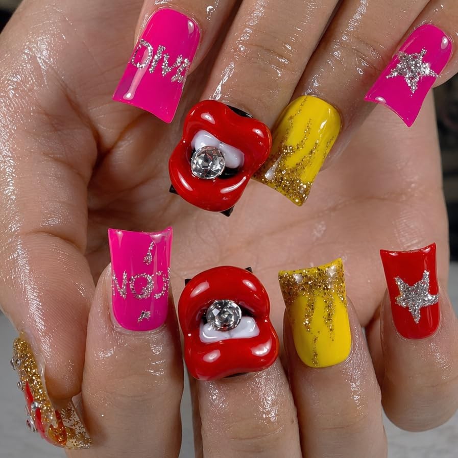 IntoVibes 10 Pieces Luxury Acrylic Press On Nails Short Handmade Duck Nails, …