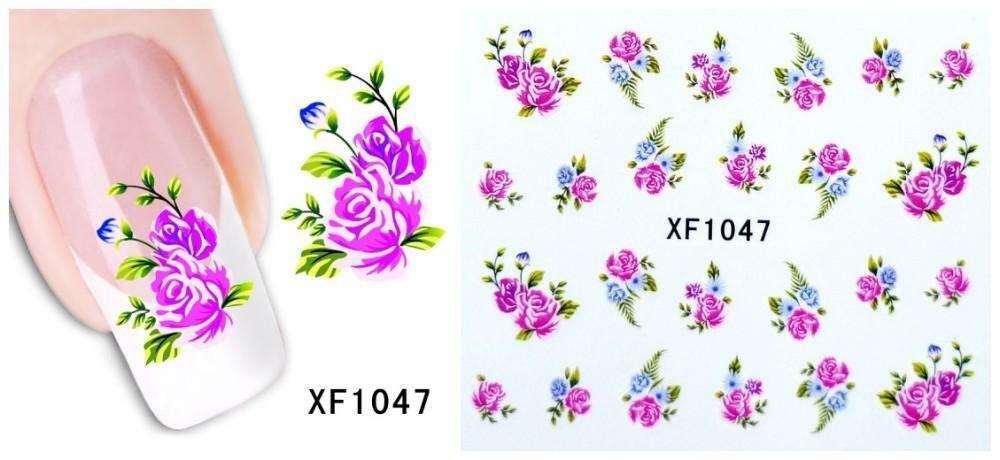 Nail Art Water Transfer Sticker Decal Stickers Pretty Flowers Pink Red XF1047
