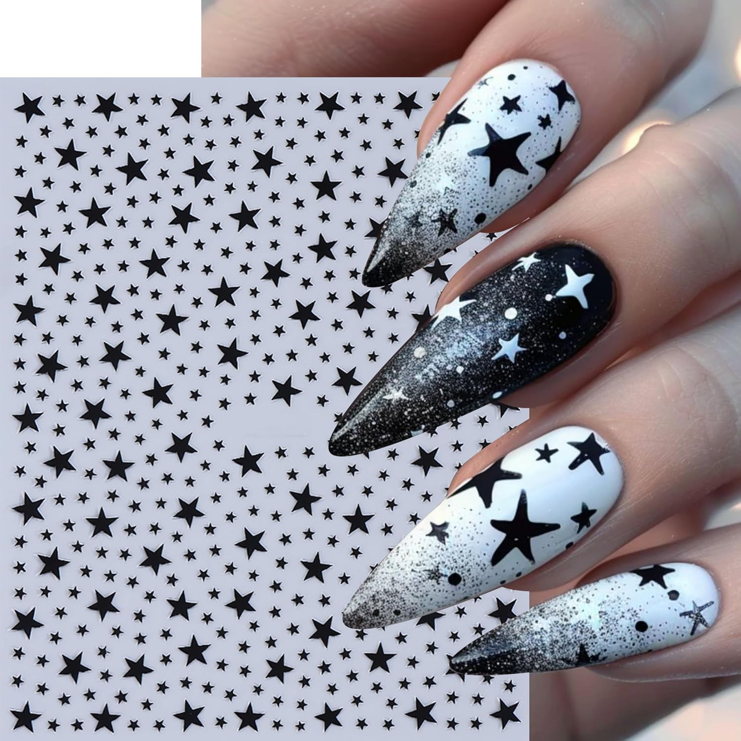 10 Pcs Star Nail Stickers 3D Gold Silver White Black Red Blue Green Rose Gold Pi