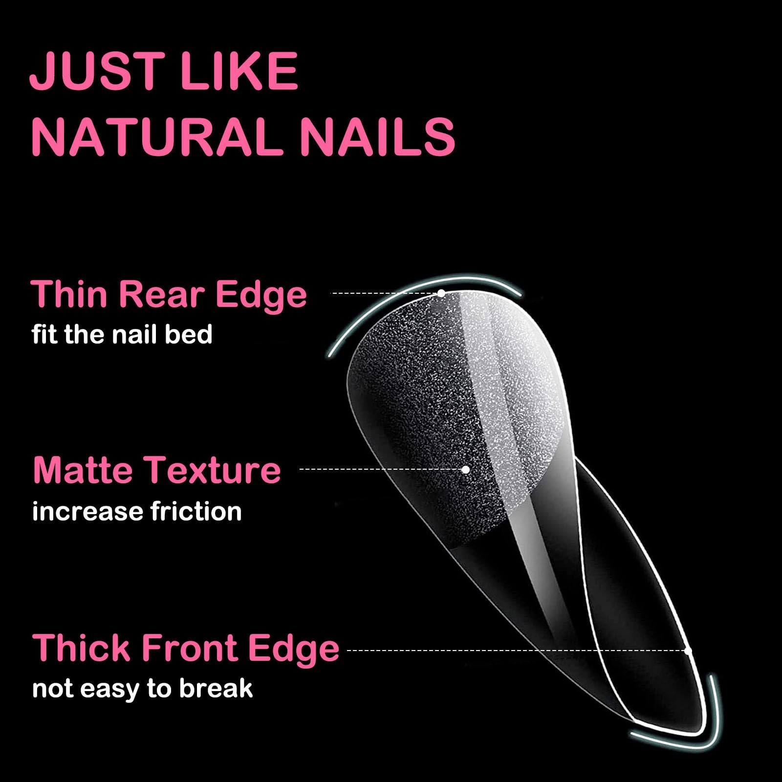 Medium Almond Nail Tips, 550Pcs Soft Gel, 11 Sizes Full Cover Clear for