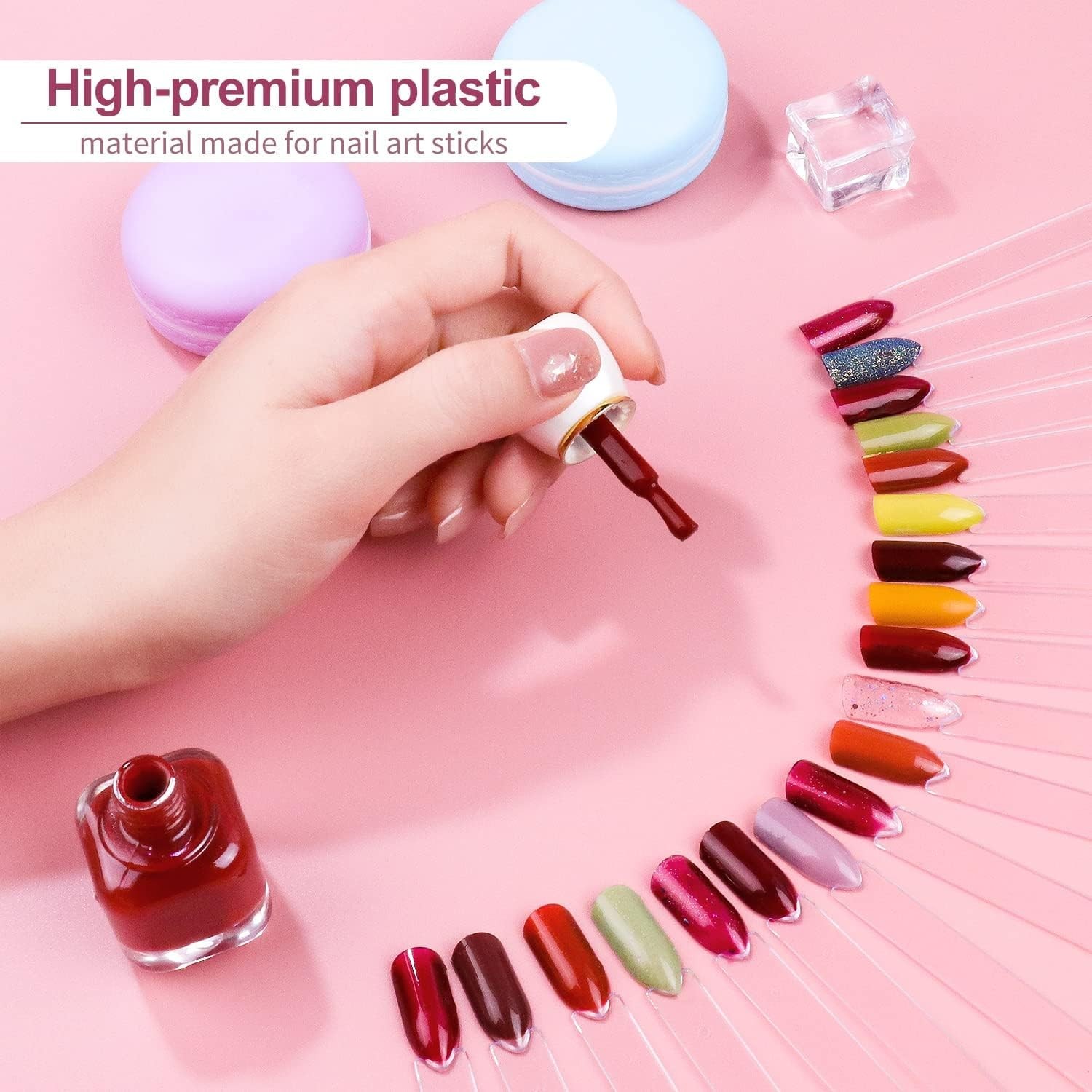 50 Pcs Clear Fan Shape Nail Color Swatches Sticks with Ring for Manicure