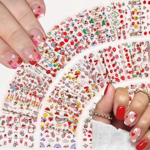 30 Sheets Valentine’s Day Nail Stickers 3D Embossed Love Heart Nail Art Style-1