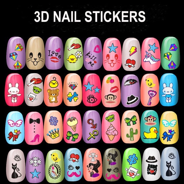 3D Nail Sticker Cartoon Unicorn My Little Pony Bear Piggy Cake Peel & Stick