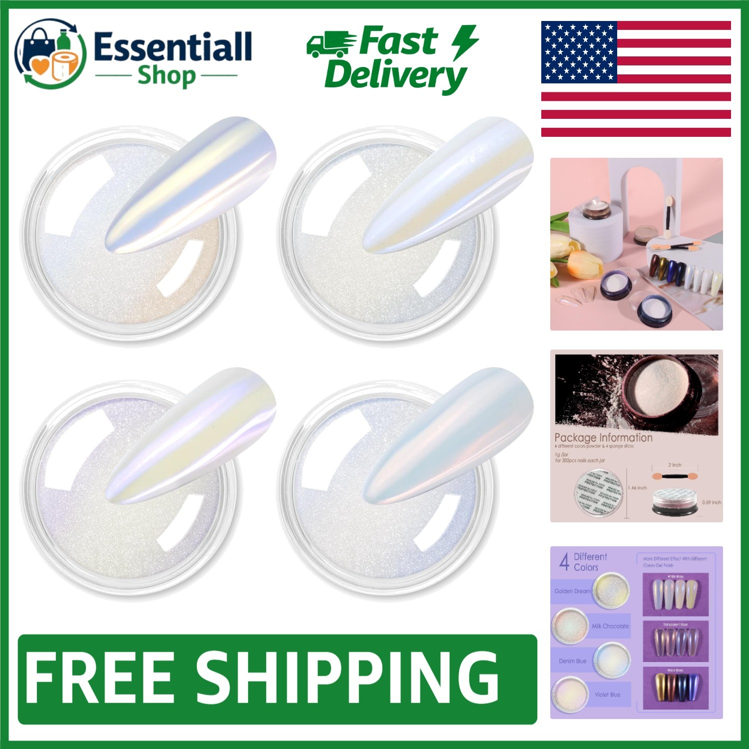 Mermaid Unicorn Chrome Nail Powder Set – 4 Colors for Stunning Manicures