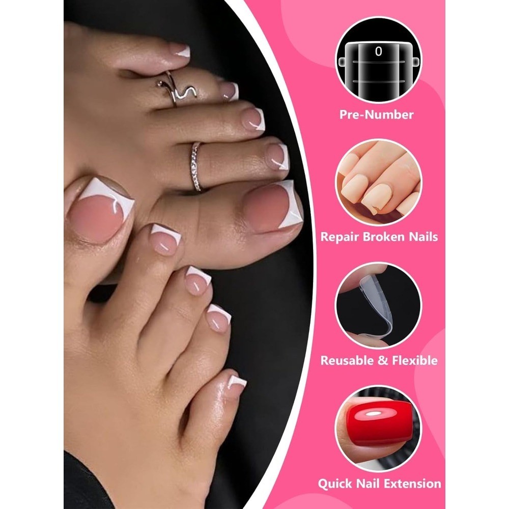 Reusable Poly Gel Toenail Kit with Forms, 120PCS Press on Toe Nail Tips in
