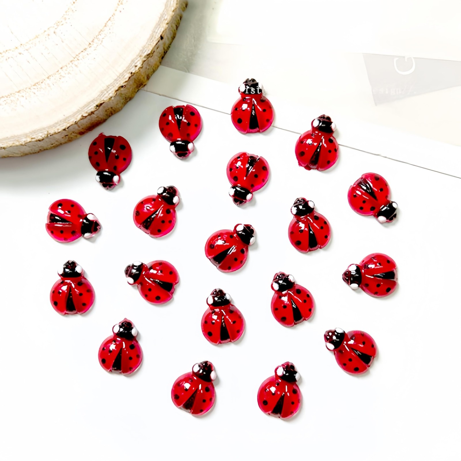 Tephrent 200Pcs Red 3D Ladybug Nail Charms Rhinestones Insect Gems